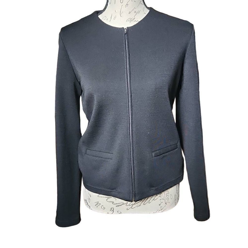 Adrienne Vittadini Ladies Black Wool Full Zip Jacket - Size Small